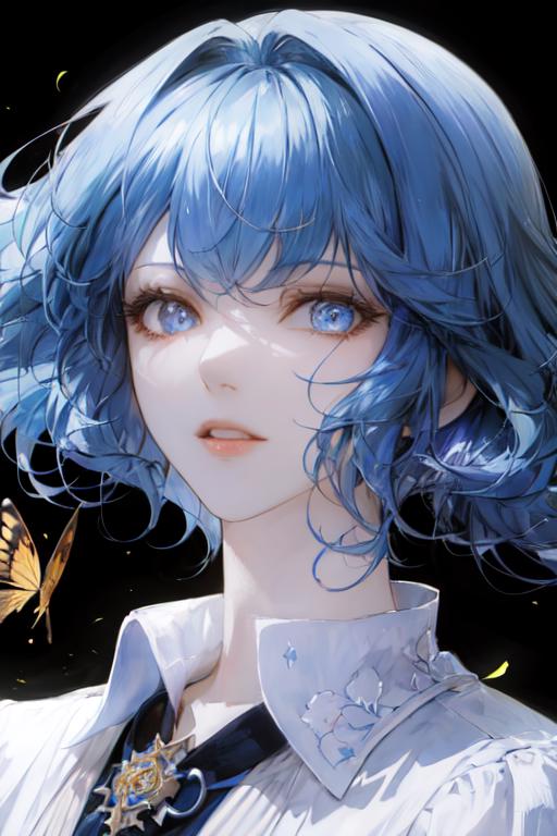 12181-1869412288-1girl, looking at the viewer, blue hair, glowing hair, beautiful, black background, gardient hair, face focus, HDR, 8k, absurd r.png